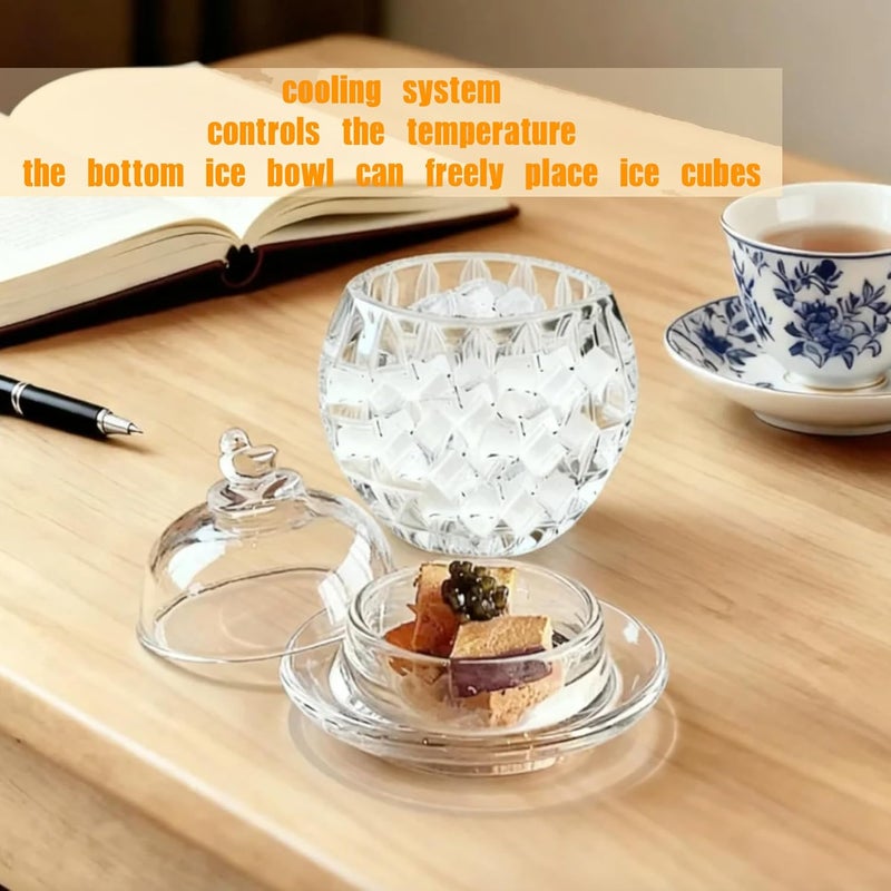 GCFTIFF caviar serving set with 2 Pcs Mother of Pearl Spoons,Chilled bowl Glass Caviar Dish With Lids,ice bowls to keep food cold, Elegant Serving Tray for Caviar Shrimp and Party Appetizers(Leaf) - Image 3